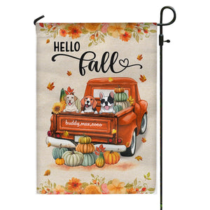 Hello Fall Dogs On Truck Personalized Garden Flag