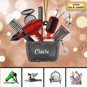 Personalized Name Hair Stylist Tool Christmas Ornament, Gift For Hairdresser Barber