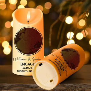 Personalized Flameless LED Candle - Location Map Married Engaged Couples