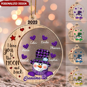 I Love You To The Moon And Back Grandma Snowman - Personalized Acrylic Christmas Ornament