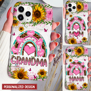 Personalized Phone Case - Grandma, Nana Leopard Pink Pattern Kid Names In Heart