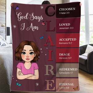 Personalised God Says I Am Name Meaning on Bible Verse Colorful Soft Throw Blanket Baptism