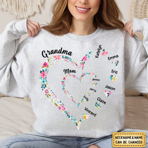 Personalized Heart Mom Grandma And Kids Shirt, Custom Name Sweatshirt