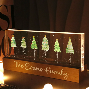 Christmas Tree Family Names - Personalized Chiristmas Acrylic Block LED Night Light