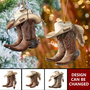 Cowboy Cowgirl Hat & Boots - Personalized Christmas Ornament