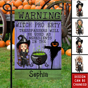 Halloween Witch Warning Trespassers Will Be Used As Ingredients - Personalized Flag