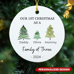 Personalized Family of Three Baby's First Christmas Ceramic Ornament