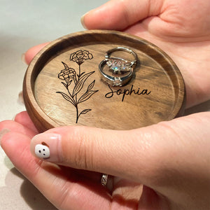 Personalized Round Wood Ring Dish, Engagement Ring Holder, Wedding Ring Dish