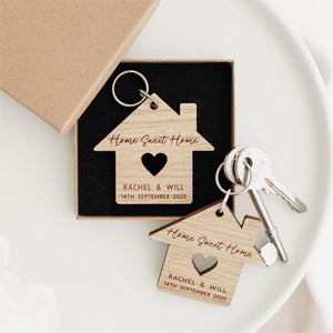 Our First Home Personalized Keepsake 2 Layered Wooden Keychain