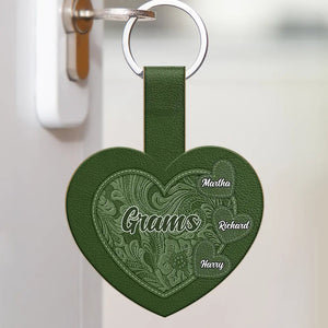 Grandma's Little Sweethearts - Personalized Custom Shaped Leather Keychain Gift