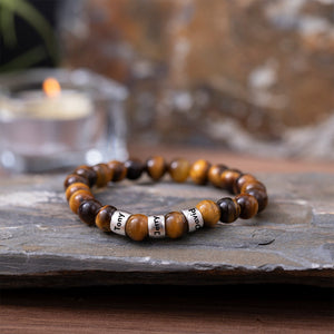 Personalized Tiger's Eye Stone Bead Bracelet for Family,Custom 1-8 Name