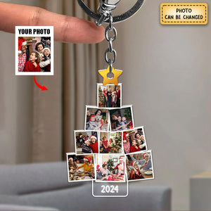 Christmas Upload Photo Family Pine Tree 2024 Personalized Keychain