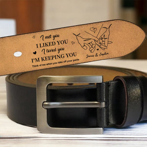 Personalized I Liked You Holding Hands Men's Casual Buckle Leather Belt with Engraved Name Gift for Husband Boyfriend