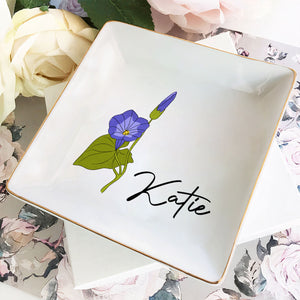 Birth Flowers For Women - Personalized Ring Dish