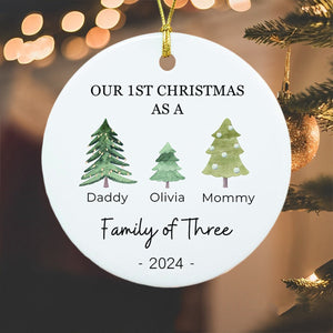 Personalized Family of Three Baby's First Christmas Ceramic Ornament