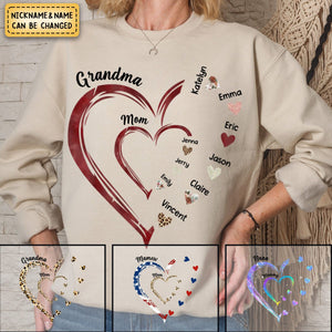 Personalized Heart Mom Grandma And Kids Shirt, Custom Name Sweatshirt