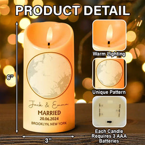 Personalized Flameless LED Candle - Location Map Married Engaged Couples