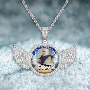 Personalized Memorial Photo Necklace with Wings