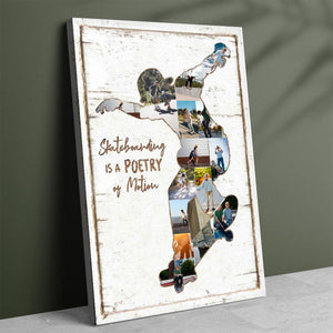 Personalized Skateboard Photo Collage Canvas Print，Unique Skateboard Gifts