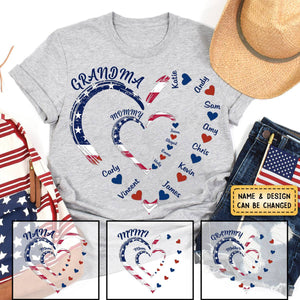 4th of July Grandma Mom Kids Heart In Heart Personalized T-Shirt