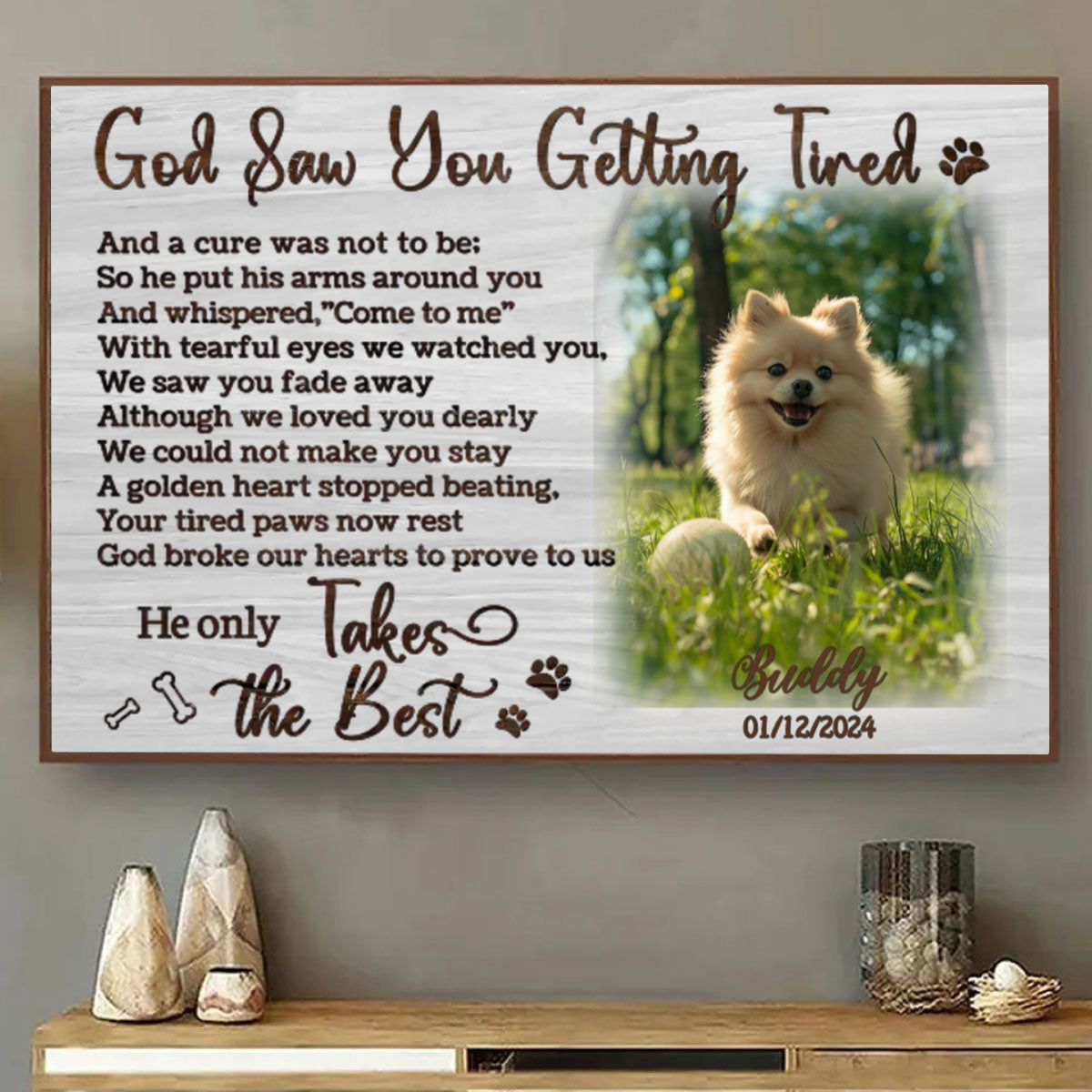 Personalized Photo Canvas- God Saw You Getting Tired,Dog Loss Gifts, Pet Memorial Gifts