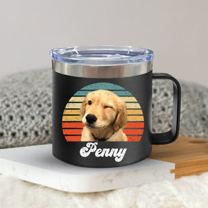 Dog Cat Vintage Retro Photo - Personalized 14oz Stainless Steel Tumbler With Handle