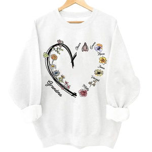 Personalized Heart Watercolor Birth Flowers Sweatshirt