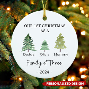 Personalized Family of Three Baby's First Christmas Ceramic Ornament