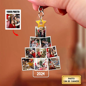 Christmas Upload Photo Family Pine Tree 2024 Personalized Keychain