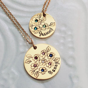 Personalized Birthstone Mother Grandma Flower Necklace