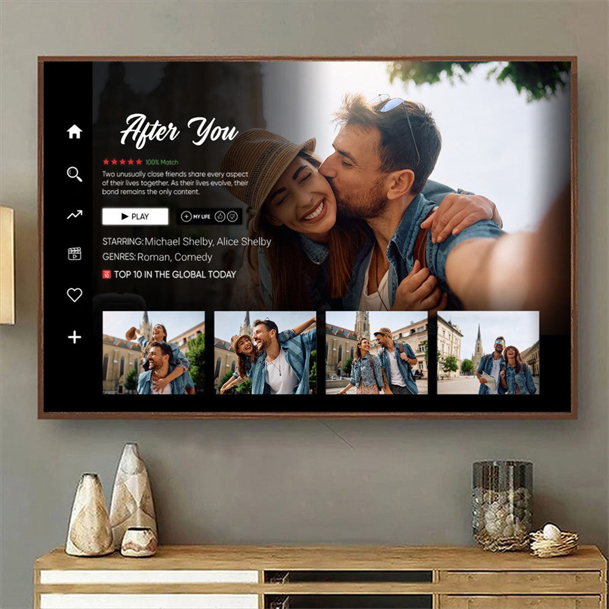 Personalized Couple Movie Landscape Canvas Poster, Gift for Couples Anniversary Movie Poster