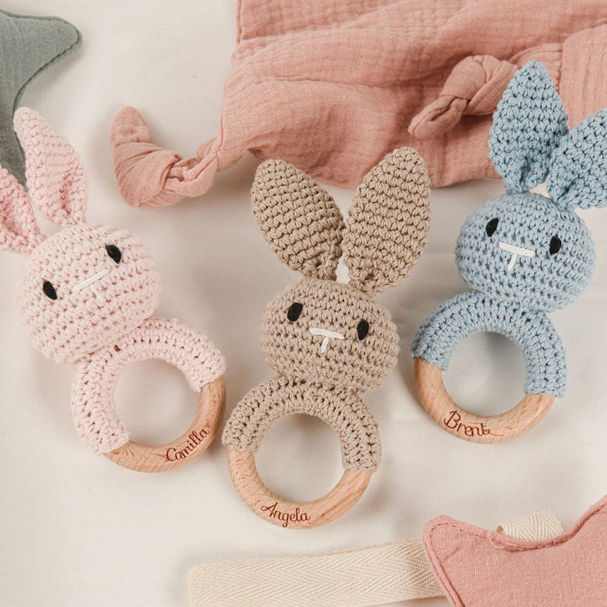 Personalized Baby Rattle Crochet Grasping Toy