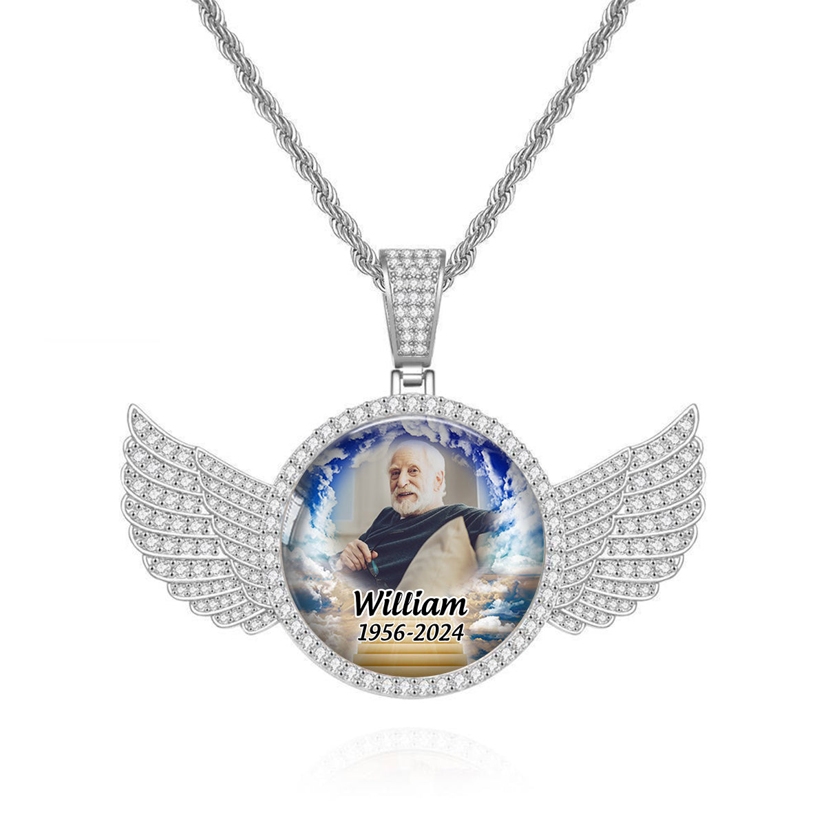 Personalized Memorial Photo Necklace with Wings