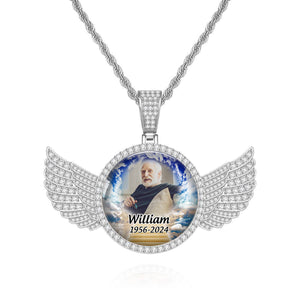 Personalized Memorial Photo Necklace with Wings