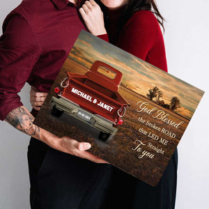 Personalized Couple Gift God Blessed The Broken Road Vintage Truck Canvas Poster