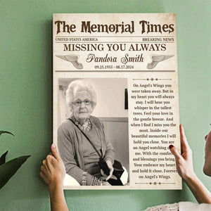 Personalized Memorial Newspaper Canvas Poster,Missing You Always Gift