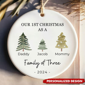 Personalized Family of Three Baby's First Christmas Ceramic Ornament