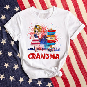 Grandma Kids Flower Fireworks- 4th Of July Independence Day -  Personalized T-shirt