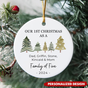 Personalized Family of Three Baby's First Christmas Ceramic Ornament