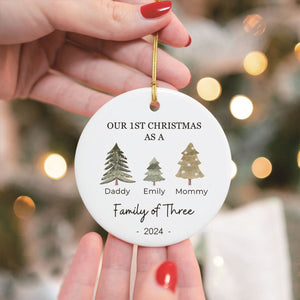 Personalized Family of Three Baby's First Christmas Ceramic Ornament