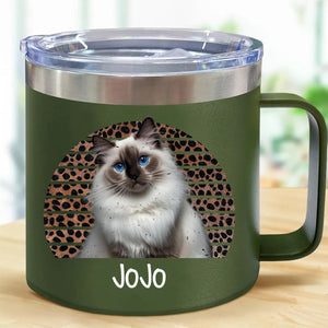 Dog Cat Vintage Retro Photo - Personalized 14oz Stainless Steel Tumbler With Handle