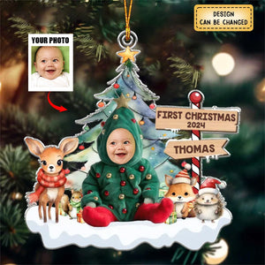 Custom Photo Under The Mistletoe With My Little Bundle Of Joy - Family Personalized Ornament