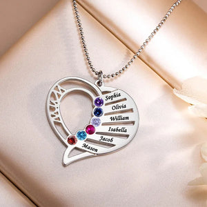 Personalized Heart Shape Family Birthstone Necklace