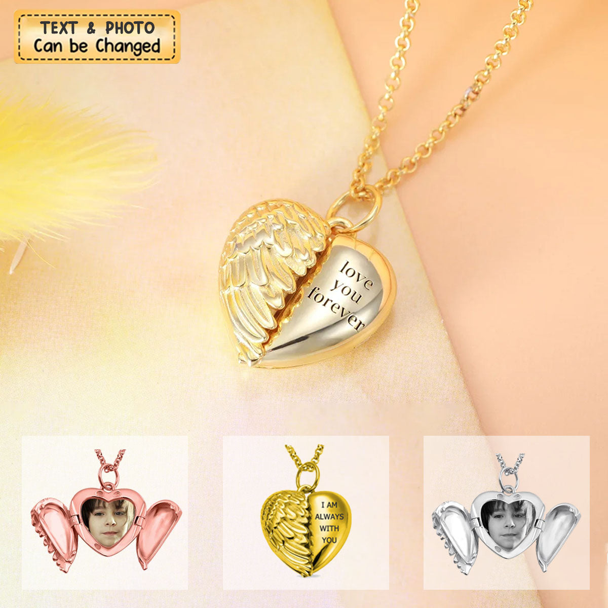 Personalized Engravable Angel Wing Photo Necklace