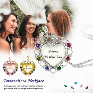 Personalized Mom or Grandma Heart Necklace with Kid's Birthstones