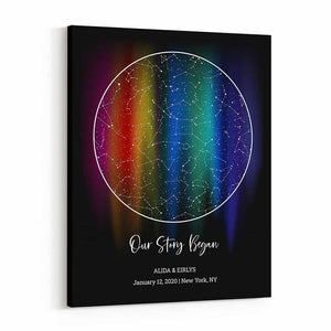 Personalized Star Map LGBTQ Rainbow Canvas Print - Custom Star Map by Date