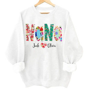 Personalized Flower Grandma With Grandkids Print Sweatshirt