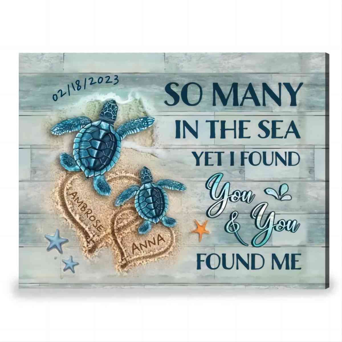 Personalized Poster Canvas - Beach and Turtles - Couple Gift