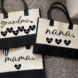 Mama Gigi Grandma Heart- Personalized Canvas Tote Bag