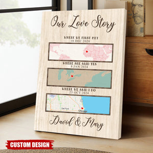 Our Love Story Map Gift, First Met Map Print, Personalized Street Maps Canvas